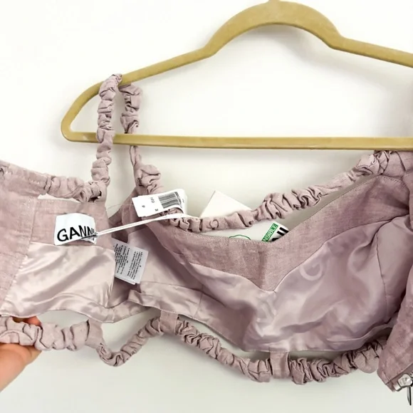 GANNI NWT Ruched Hemp Purple Cropped Halter Tank Light Lilac Size 42 - Picture 8 of 12